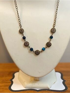 Antique Brass Necklace with Blue Tiger’s Eye crystals
